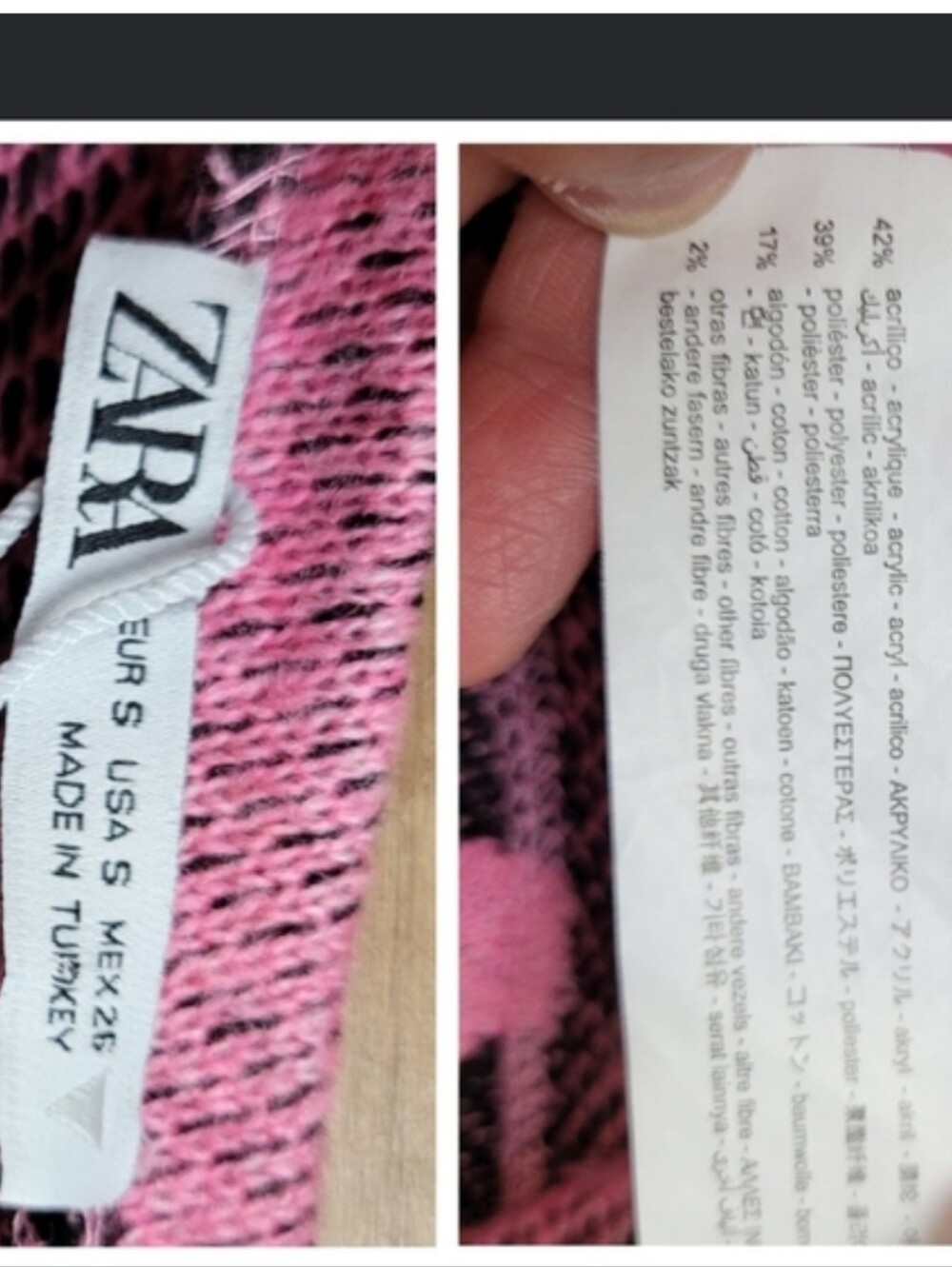 Zara Women's Jacquard Swirl Print Pullover Sweater Balloon Sleeves Pink Black S - Picture 7 of 10